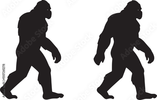 Silhouettes of Bigfoot Mysterious Cryptid Walking Side by Side