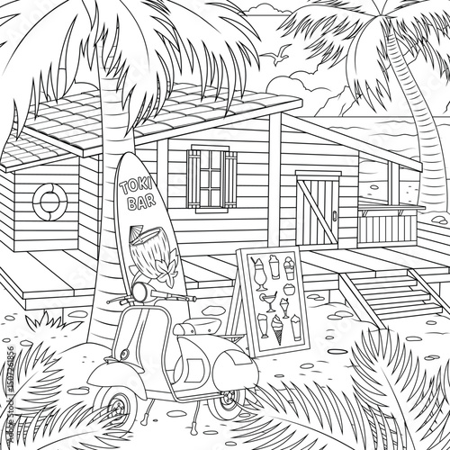 Vector illustration, oceanside cafe bar