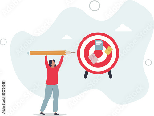 Goal setting, achievable target or purposeful objective, mission to accomplish or challenge to win for business success concept. character life .