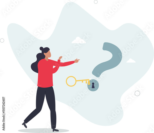 Key to unlock answer for problem and questions, solution or reason to solve problem, wisdom or understanding concept. character life .