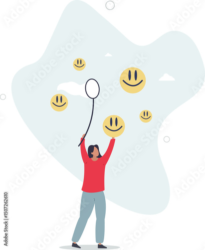 Pursuit of happiness, finding true life success, positive thinking or optimistic, feeling bless, humor or joyful concept. character life .