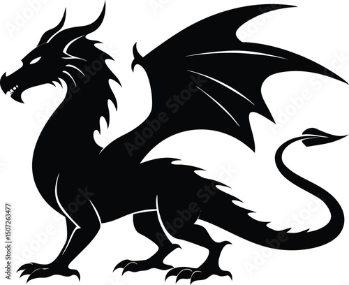dragon icon silhouette style vector art illustration. Vector drawing of a black dragon silhouette design