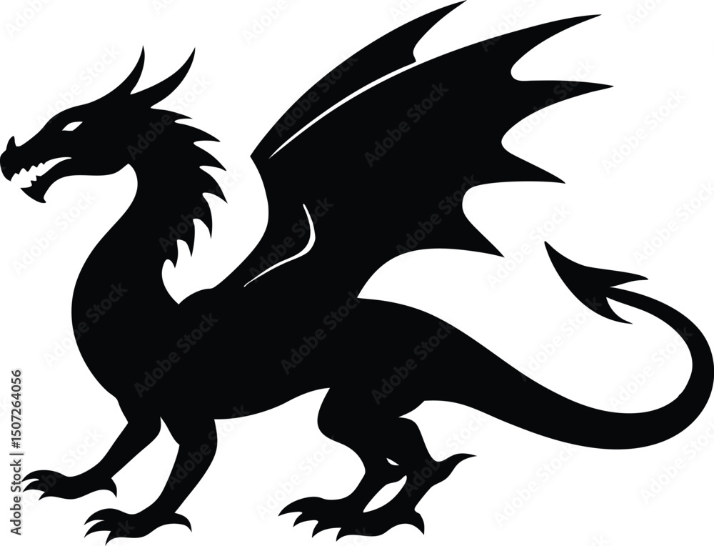 Fototapeta premium dragon icon silhouette style vector art illustration. Vector drawing of a black dragon silhouette design