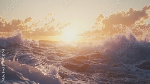 Golden Hour Ocean Waves: A Breathtaking Sunset Seascape