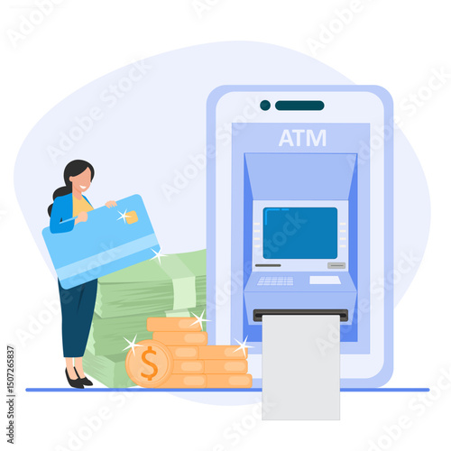 Cash Withdrawal, cash withdrawal illustration with characters, cash withdrawal concept.