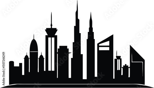 Dubai skyline silhouette, Dubai city skyline city buildings silhouette vector illustration