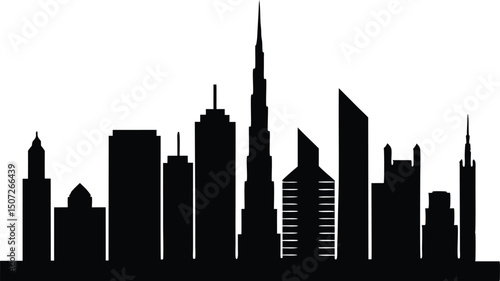 Dubai skyline silhouette, Dubai city skyline city buildings silhouette vector illustration