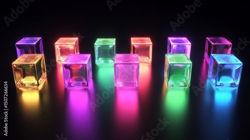 Neon Cubes Reflection Glowing Abstract Art