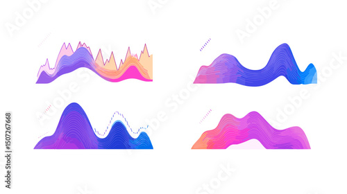 Abstract Gradient Waveforms on White Background with Multiple Colors and Pixelated Effect for Modern Design