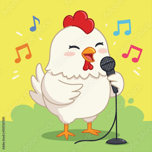 cute cartoon rooster singing a song