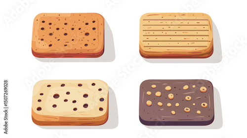 Assortment of Rectangular Cookies Featuring Brown Specks Horizontal Lines and Solid Chocolate Glaze on a White Background in a Minimalist Style