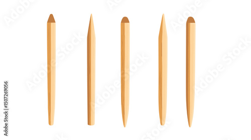 Assortment of Wooden Toothpicks on White Background for Oral Hygiene and Dental Care