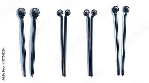 Close Up Group of Hairpins Metal Accessories Fashionable Beauty Products Design Shiny Silver Hair Grooming Objects Isolated on White Background