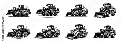 set of loader , heavy equipment construction vehicle vector for earthmoving and site work