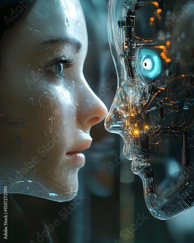 Wallpaper Mural Close-up of a human face and a robotic face, seemingly in close proximity. Torontodigital.ca