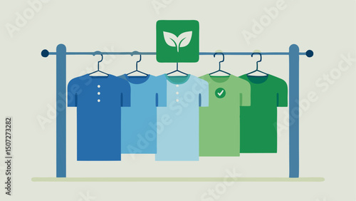 EcoFriendly Fashion A digital clothing rack showcasing ecofriendly garments like hemp tshirts and recycled denim jeans each item tagged with green labels indicating their