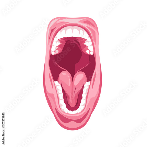 Open Mouth Showing Tongue Teeth and Throat in Detailed Illustration on a White Background
