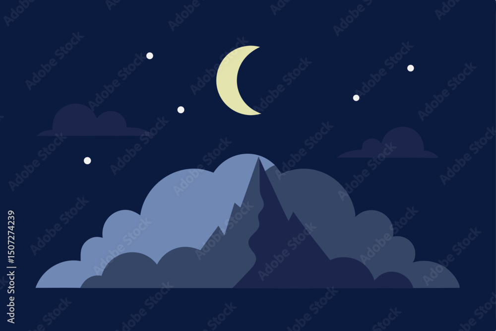Naklejka premium Moonlit night sky over a tranquil sea with stars and clouds