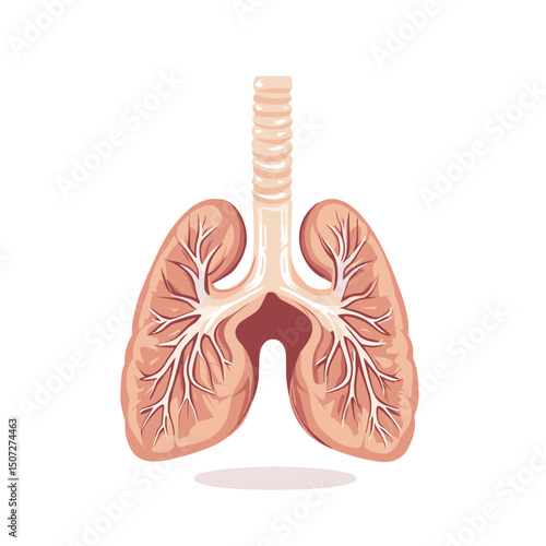 Pixel Art Illustration of Human Lung Anatomy on White Background for Medical Use