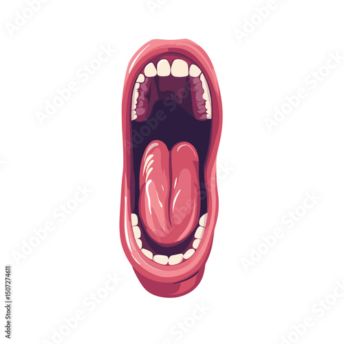 Pixel Art of Open Human Mouth with Visible Tongue and Teeth Emitting Sound in a Digital Graphic Design on Plain White Background