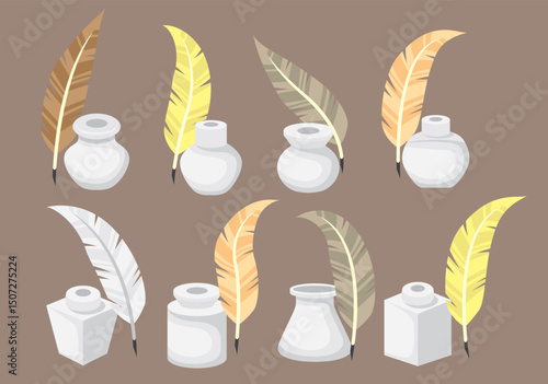 Stylish inkwell design vector illustration of an ink pot and quill