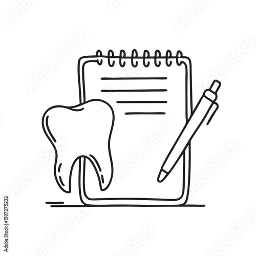 A single tooth placed near a notepad and pen