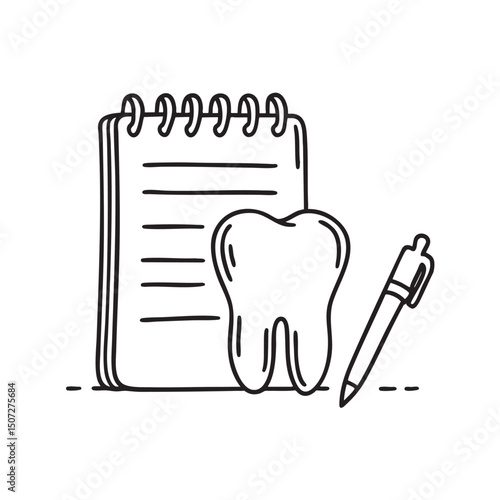 A single tooth near a notepad and pen