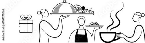 Restaurant service staff serving food and drink gift