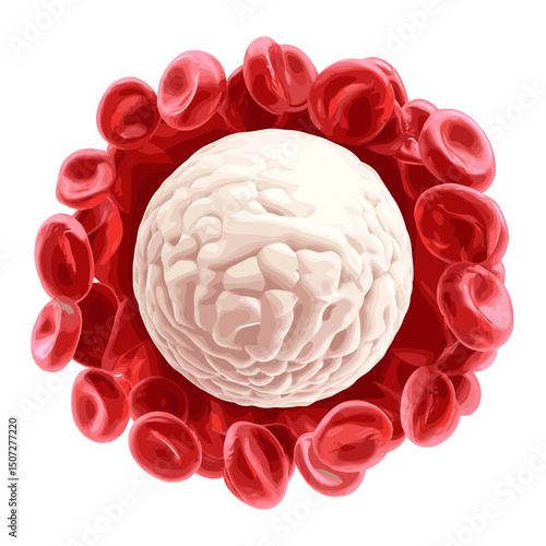 White Blood Cell Surrounded by Red Blood Cells on Plain Background for Educational Medical Visuals