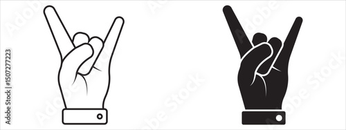 Rock On Concert Gig Hand Gesture Sign. Vector Flat Line Stroke Icon.