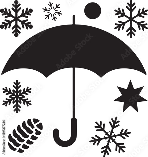 Umbrella in the Rain: A monochromatic artistic depiction of an umbrella shielding from a downpour, emphasizing protection and weather-related elements.