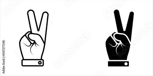 Set hand gesture V sign for victory or peace line art vector icon for apps and websites