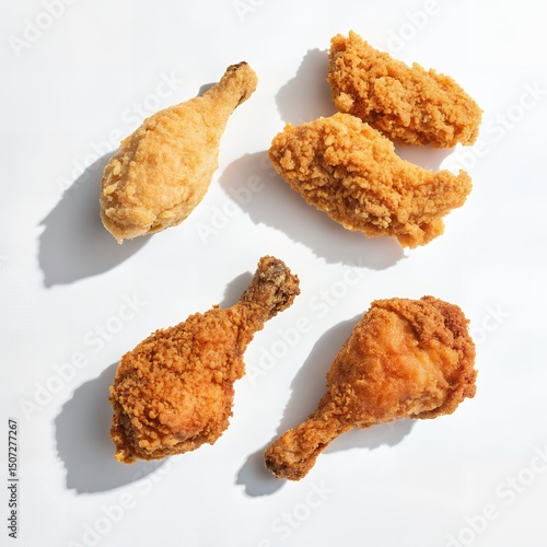 Crispy Fried Chicken Drumsticks and Wings Golden Brown Fast Food