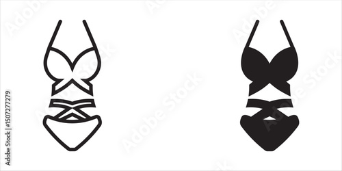 Swimsuits or Bikini Icon set, isolated on white background. Two piece bikini panties  bikini bra swimsuit flat icon for apps and websites. bikini icon vector from travel concept.