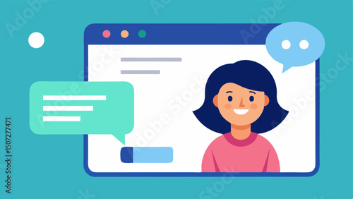 Customer Support Chat An illustrated chat window where a customer engages with a virtual assistant asking about products or discounts.