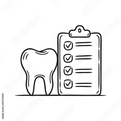 A tooth beside a check up list on the clipboard