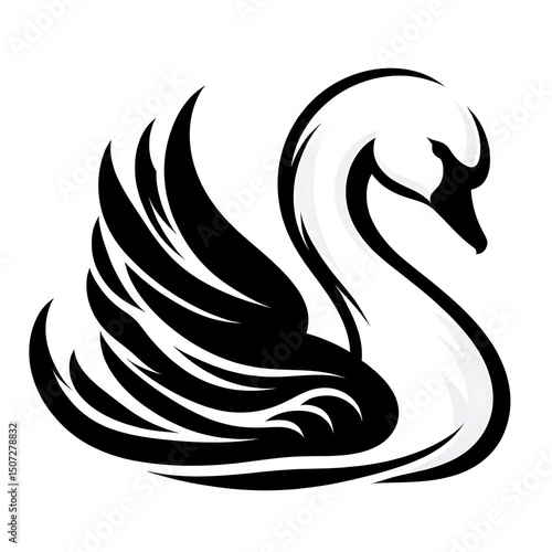 Fototapeta Naklejka Na Ścianę i Meble -  stylized swan silhouette in tribal art, graceful spiritual symbol, elegant design representing purity and transformation