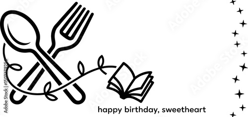 Happy birthday sweetheart book and utensils design