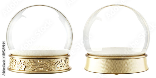 gold empty snow globe isolated on white background PNG