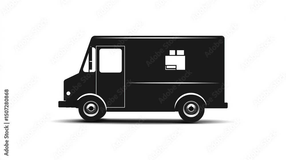 Illustration of boxy black delivery truck isolated on white background with drop shadow Illustration of boxy black delivery truck isolated on white background with drop shadow
