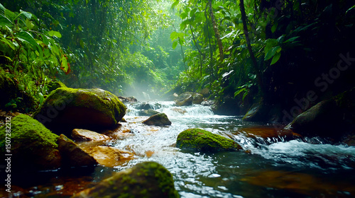 Jungle Stream with Mossy Rocks
