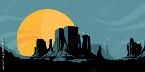 monumental rocks on prairie – vector background illustration