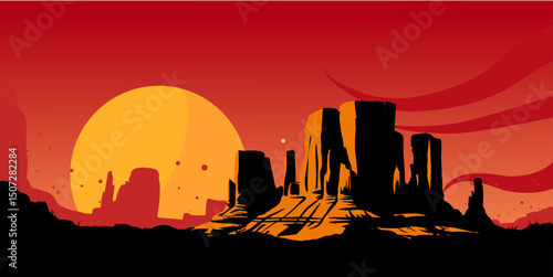 monumental rocks on prairie – vector background illustration