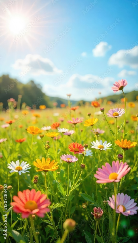 A vibrant sun-drenched field of wildflowers swaying gently in a summer breeze, embodying uninhibited joy and freedom Perfect for themes of relaxation, optimism, and boundless energy , energy, summer A vibrant sun-drenched field of wildflowers swaying gently in a summer breeze, embodying uninhibited joy and freedom Perfect for themes of relaxation, optimism, and boundless energy , energy, summer