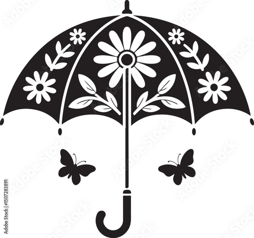 Umbrella in the Rain: A monochromatic artistic depiction of an umbrella shielding from a downpour, emphasizing protection and weather-related elements.