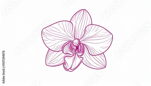 Detailed Pink Purple Orchid Line Drawing