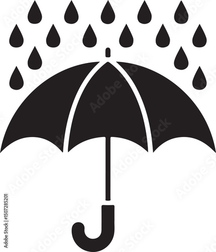 Umbrella in the Rain: A monochromatic artistic depiction of an umbrella shielding from a downpour, emphasizing protection and weather-related elements.