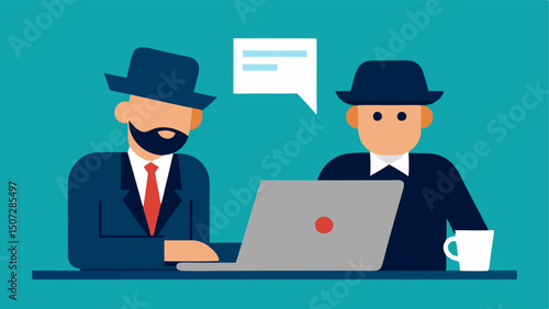 Colleague Collaboration Two detectives discuss findings over a shared laptop one pointing to a timestamp on the video while the other takes notes.