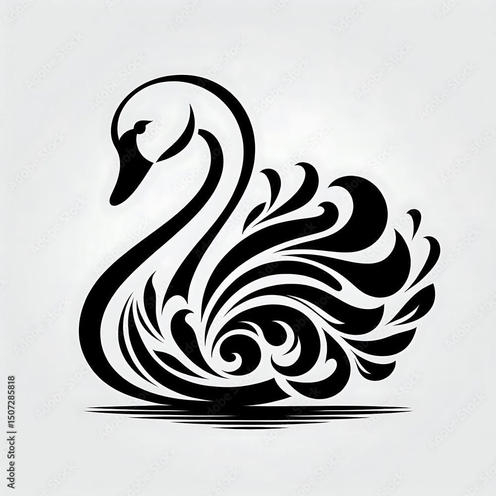 Fototapeta premium elegant tribal swan artwork, symbolic bird of spirituality and grace, tattoo design representing divine guidance,