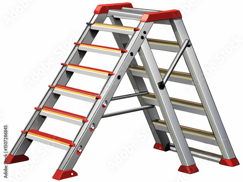 A realistic vector of an aluminum step ladder fully extended, isolated on a white background